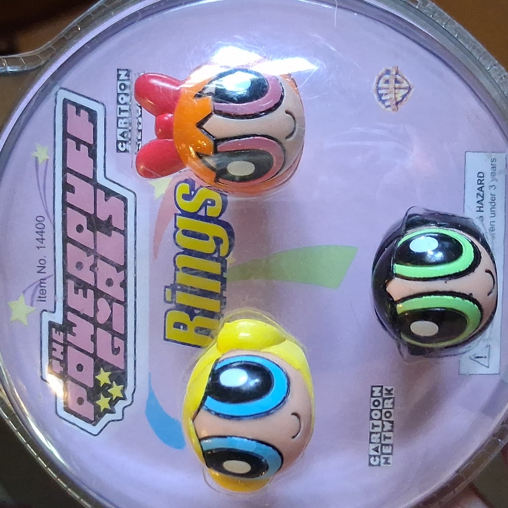 Cartoon Network VINTAGE 1999 POWERPUFF GIRLS Rings  NEW IN PACKAGE